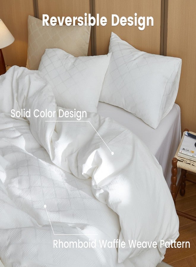 BISELINA 100% Cotton Waffle Weave Duvet Cover Set Full Size 3 Pieces (1 Duvet Cover 78"x86", 2 Pillowcases) Soft Breathable Durable Chic Bedding Set for All Season - White, Full Size - Image 4